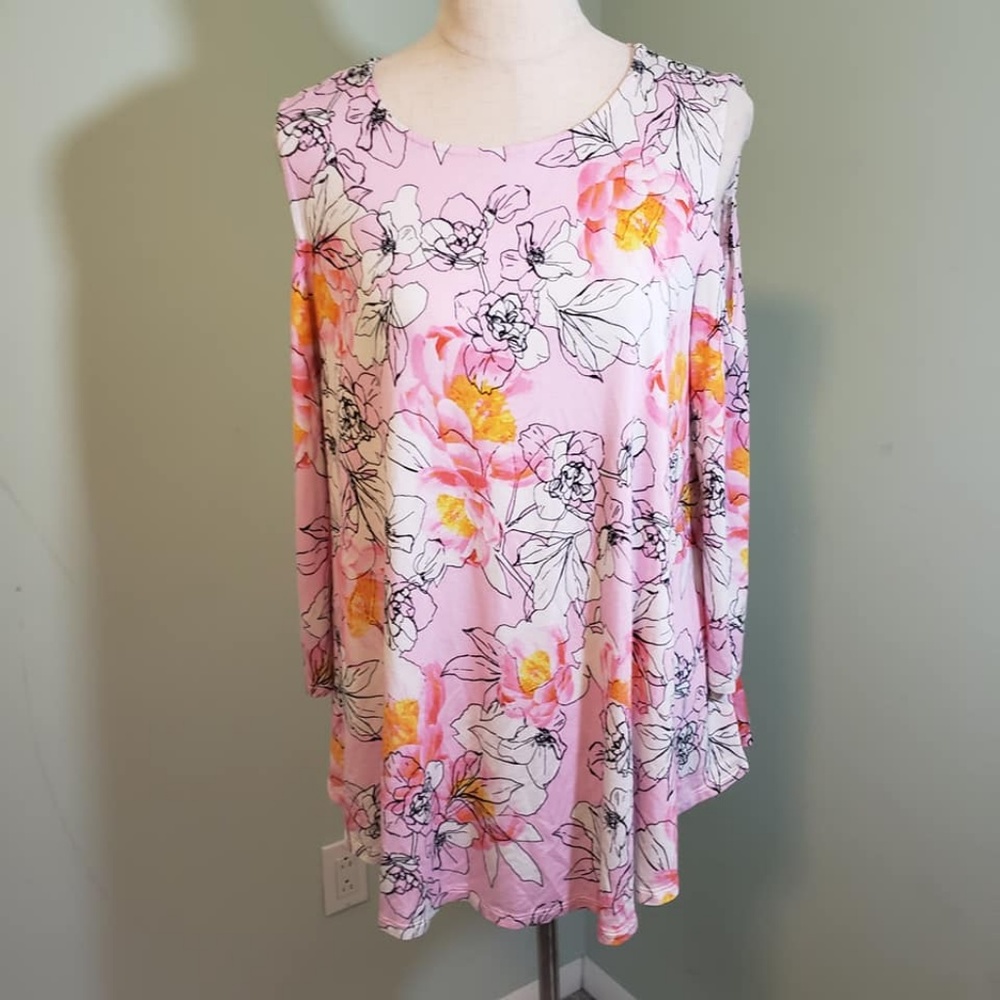 Pink Floral Cold Shoulder Top